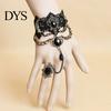 Gothic Necklace Bracelet Faux Gem Black Lace Ring Women Choker Punk Style Jewelry Accessory Finger