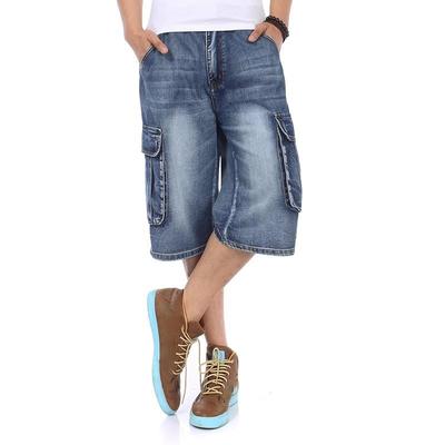 Shorts in Denim Blu da Uomo Estivi Multi-tasche Streetwear Larghi Taglia Grande Straight Denim Shorts