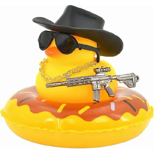 Duck Car Ornaments Yellow Duck Car Dashboard Decorations Set with Sunglasses, Swimming Ring Kids Bath Toys Home Duck Decoration