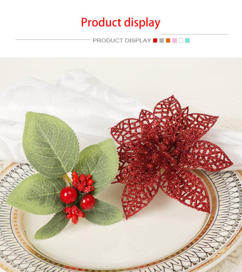 Christmas Napkin Rings Red Flower Towel Buckle Napkin Buckle Natural Jute Napkin Holder Wedding Party Christmas Table Decor