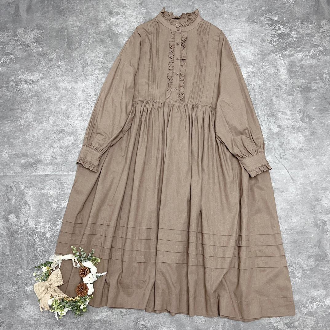 

Японские весенние новые плиссированные платья в стиле «лес» 2024 года, повседневные, ретро, с оборками, воротником, хлопковые, свободные, простые, женские платья One Size кофейный