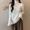 Women's Winter 2022 Mink Velvet Lace Shirt - Slim Fit, Half-High Collar, Solid Color Top
