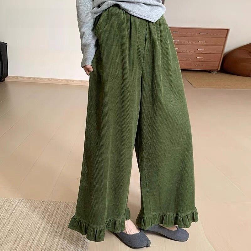 Pantaloni in Velluto a Coste a Vita Alta con Fodera in Pile Stile Hanbok per il Calore Invernale Donna Comfort Casual
