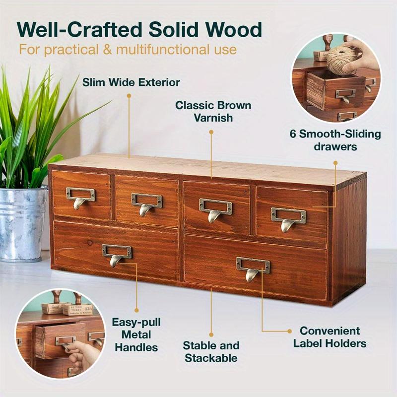 1 buc. 6 sertare Retro Lemn de birou condimente&cafea&medicamente&articole Raft sertar, Organizator dulap pentru depozitare birou&acasă&cameră de studiu.