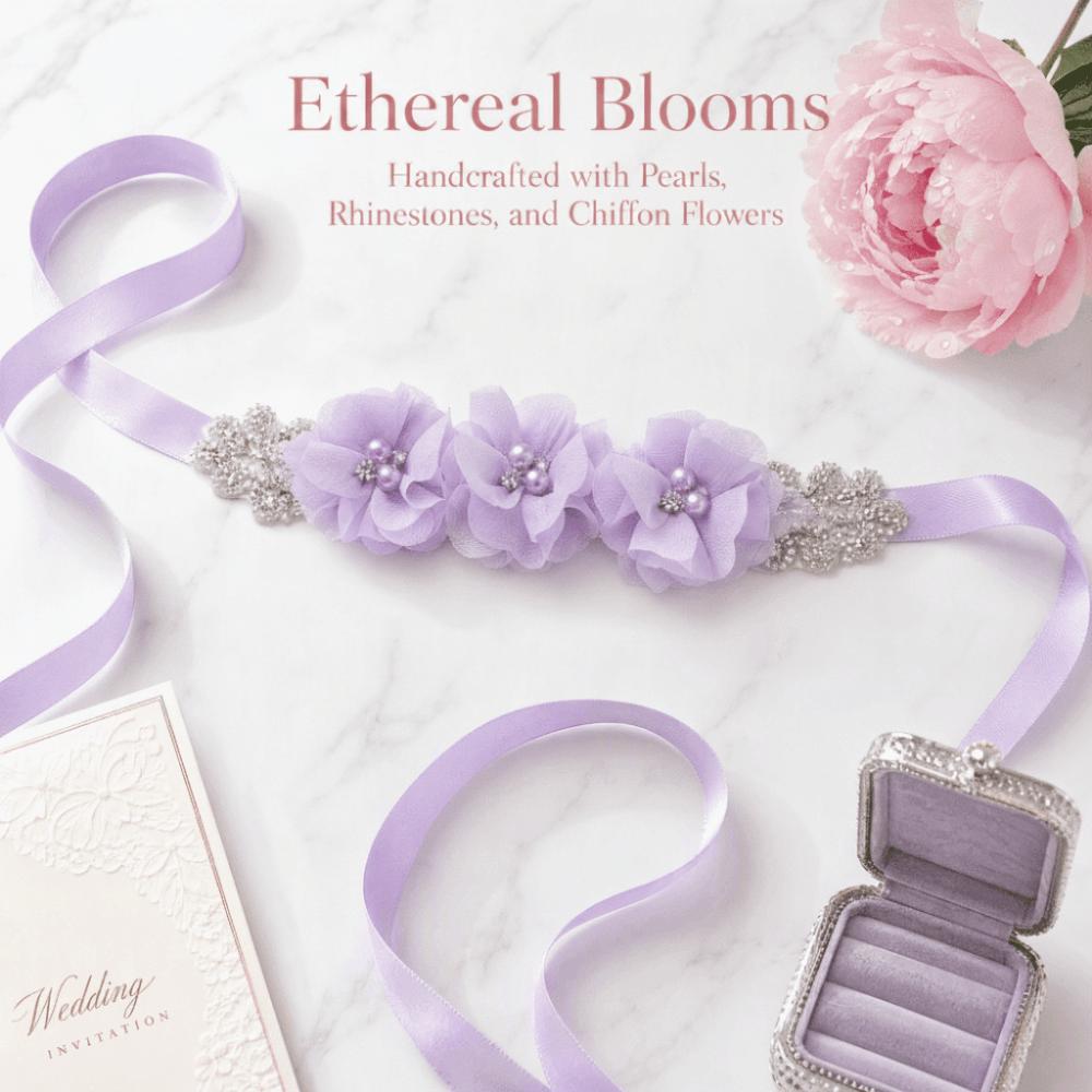 Pearl Embellishment Flower Sash Belt Handmade Beading Rhinestone Waist Band Party Dress Up