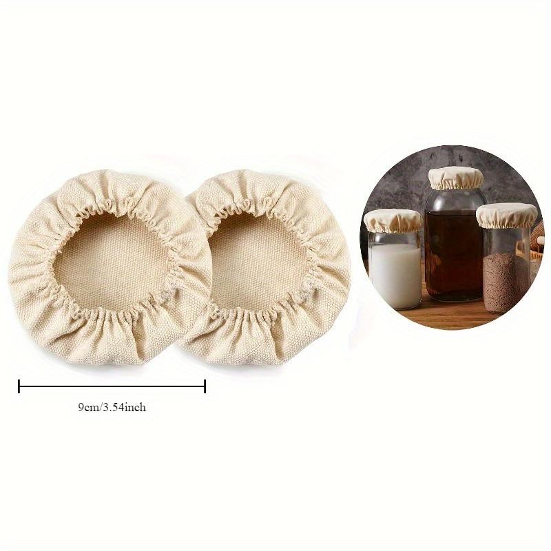 Fundas de tela de paja de trigo para tarros Reutilizables Lavables Elásticas Tapas de tela para Masa Madre Kombucha Kéfir Fermentación Se ajustan a tarros de 3-4 pulgadas Alta Calidad