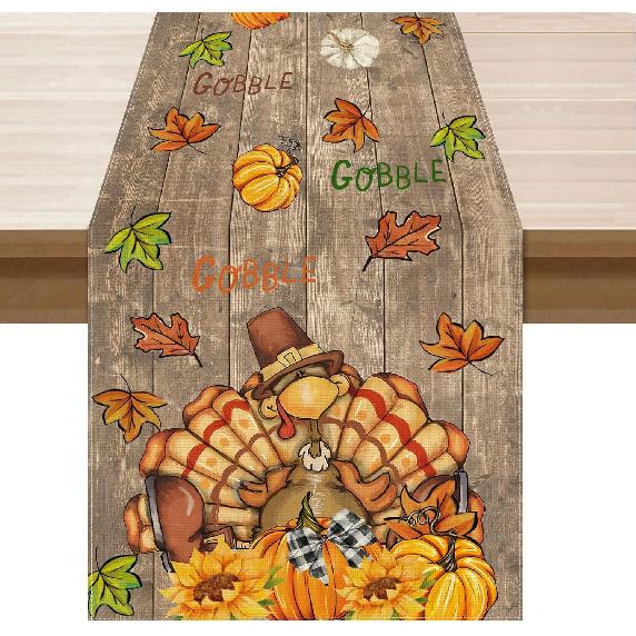 XCHI Turkey Pumpkin Thanksgiving Fall Table Runner Party Table Decoration for Home Kitchen Dining Holiday Decor 13x72 Inch