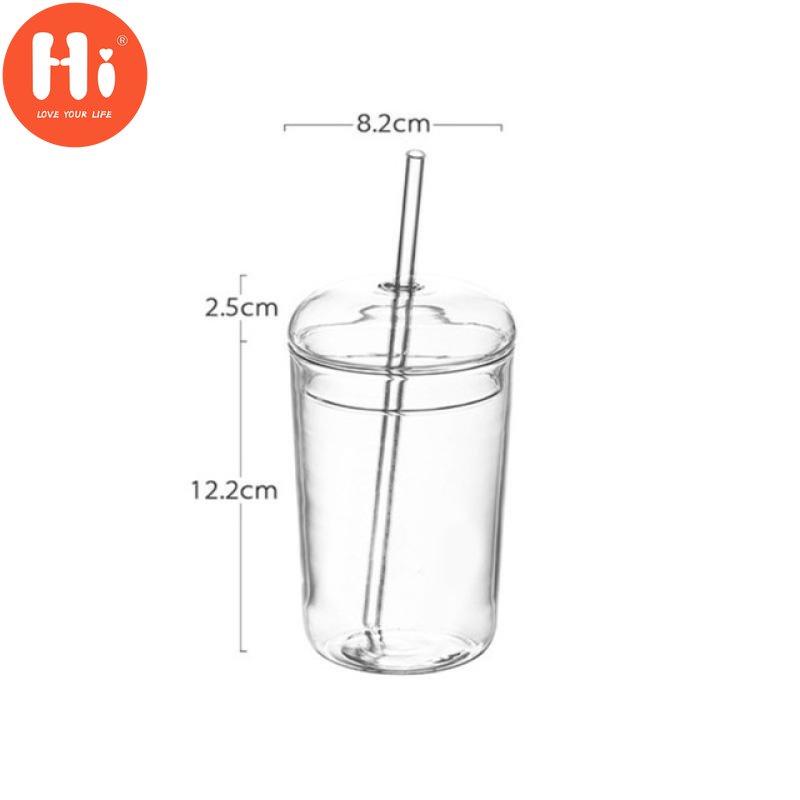 Hi 1/3 ks severský průhledný skleněný hrnek na kávu, žáruvzdorný čaj, mléko a vodu s víčkem a brčkem 500ml