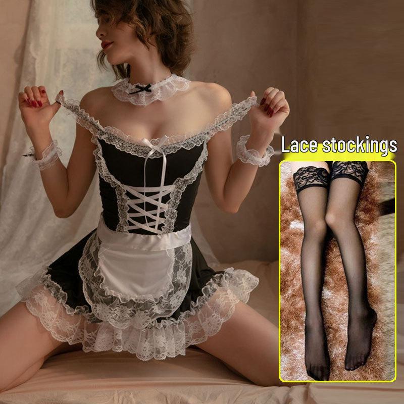 Pluss Størrelse Sexy Stuepike Kostyme Lingeri - Fargefast Fristende Nattøy