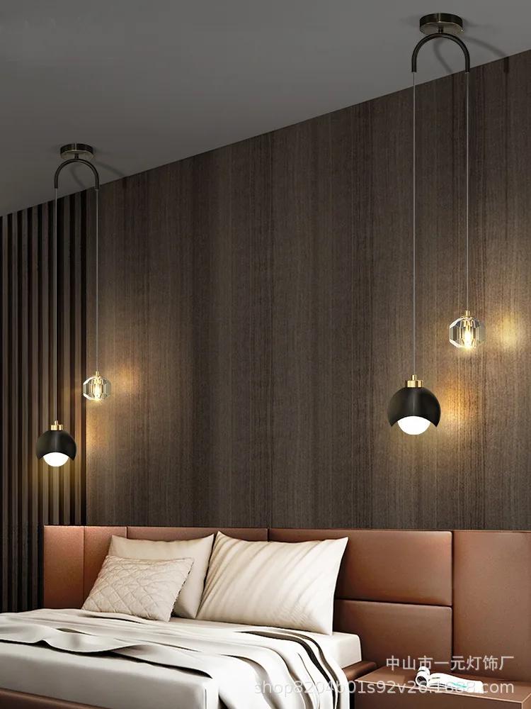 Modern Simple Crystal Pendant Light Luxury Bedroom Bedside Hanging Lamp Nordic Minimalist Long Line Living Room Home Decor