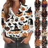 Skjortebluse for kvinner med Halloween-trykkknapp Langermet Casual Basic skjortekrage Vanlig topp