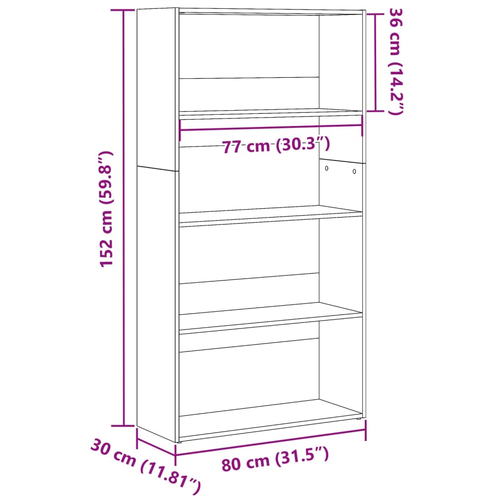 Bookshelf Reclaimed Wood Look 80x30x152 cm Engineered Wood