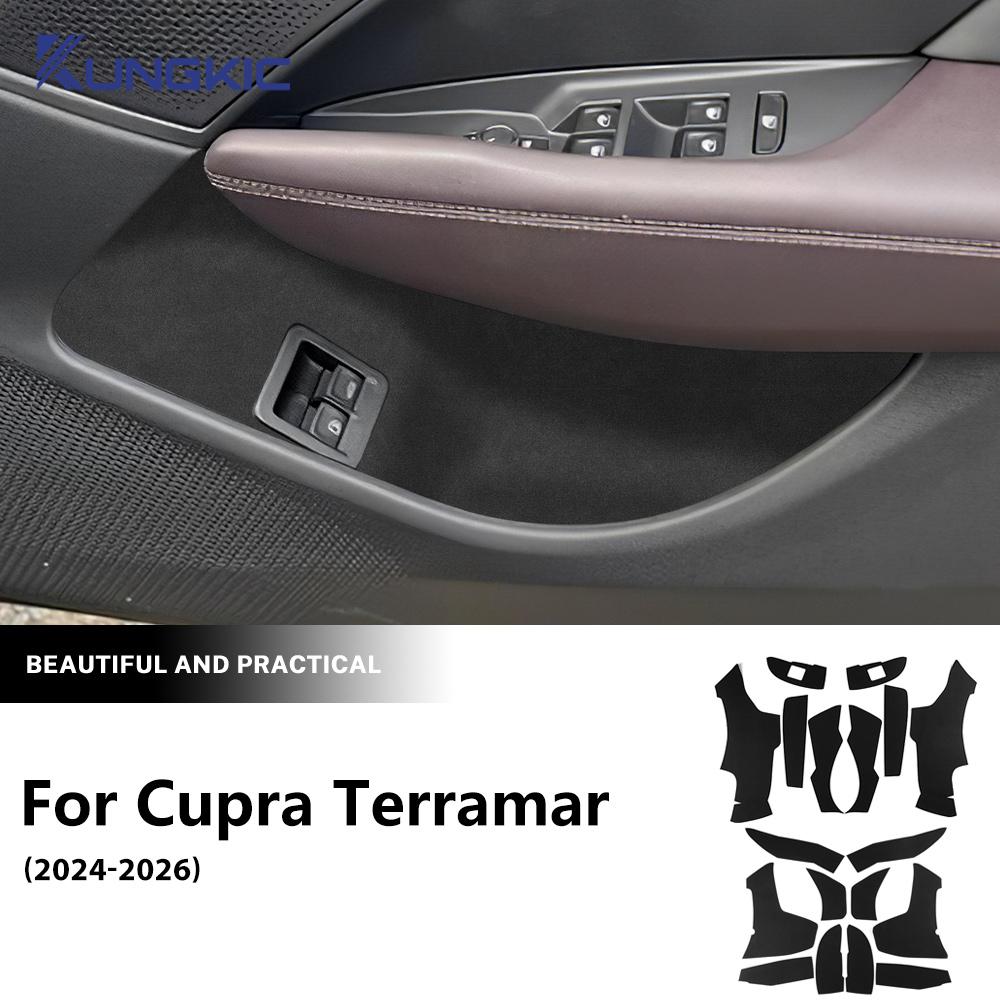 Top Suede For Cupra Terramar 2024 2025 2026 LHD RHD Car Front Rear Doors Map Pocket/Co-Pilot Toolbox Sticker Interior Trim