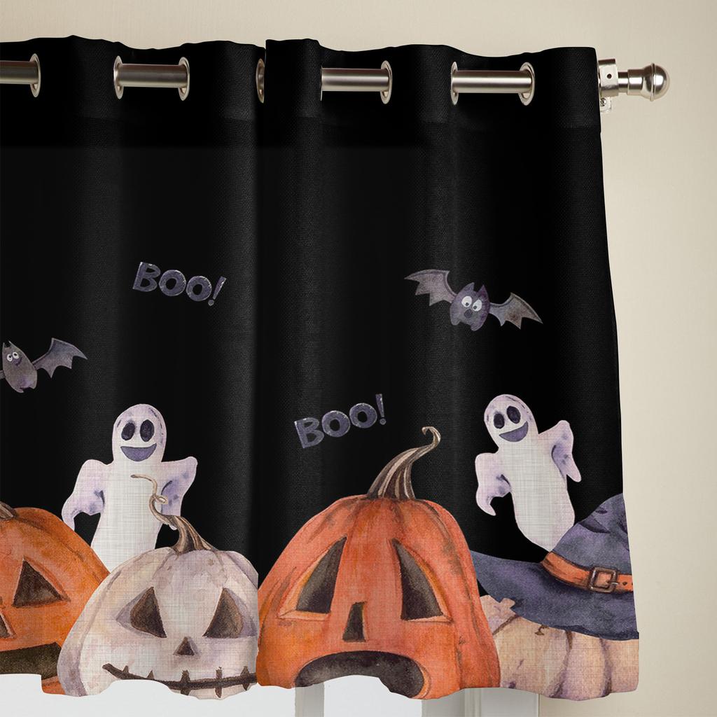 Halloween Pumpkin Ghost Bat Black  Window Curtains for Living Room Bedroom Kitchen Window Treatments Valance Home Decor Drapes
