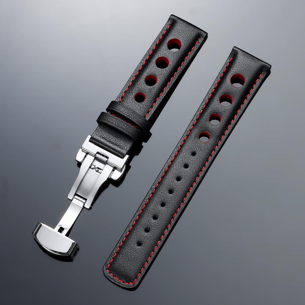 

Genuine Calfskin Leather Watchband for TISSOT T91 Business Soft Watch Band for Seiko 20mm Butterfly Buckle Stitching Brown Strap 20mm