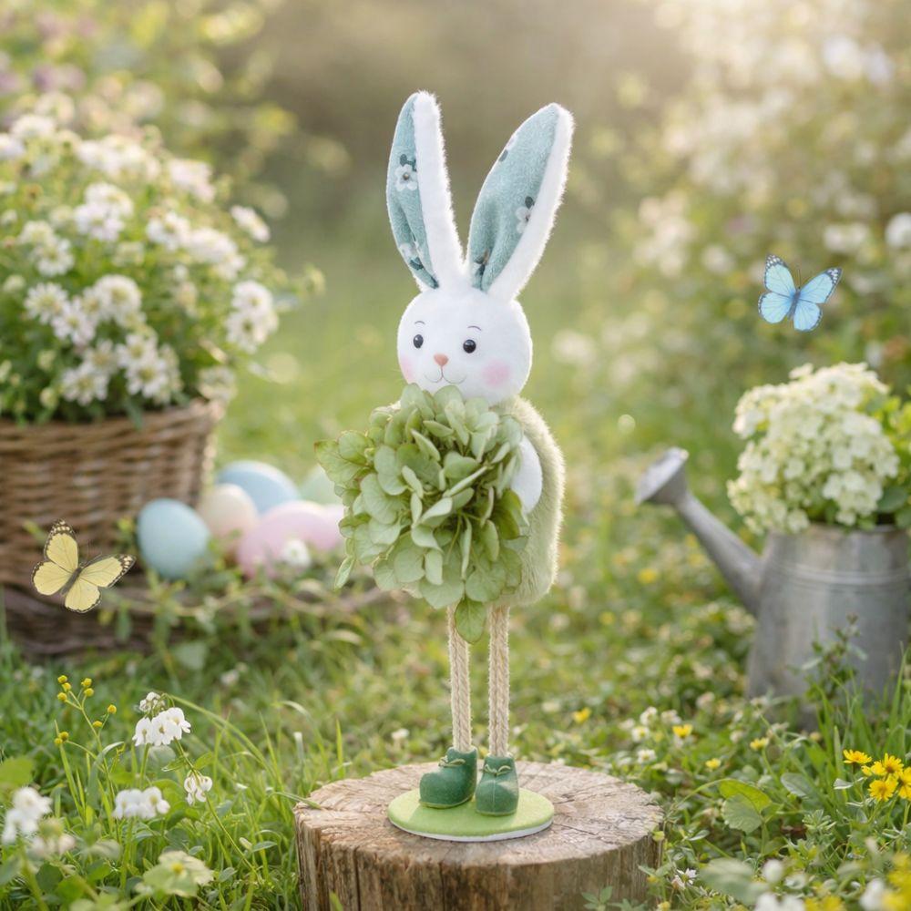 Standing Flower Rabbit Figurine Cute Bunny Doll Figures Easter Bunny Ornament  Kids Gifts