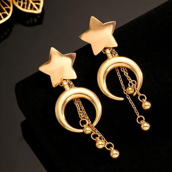 Star And Crescent Moon Earrings Women Retro Dangle Drop Earrings Long Chain Tassel Earrings for Daily Wear Dates Street Party