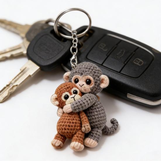 Crochet Monkey Keychain Handmade Knitted Cute Monkey Bag Charm for Backpack Purse Keys Emotional Support Gift for Family Friends