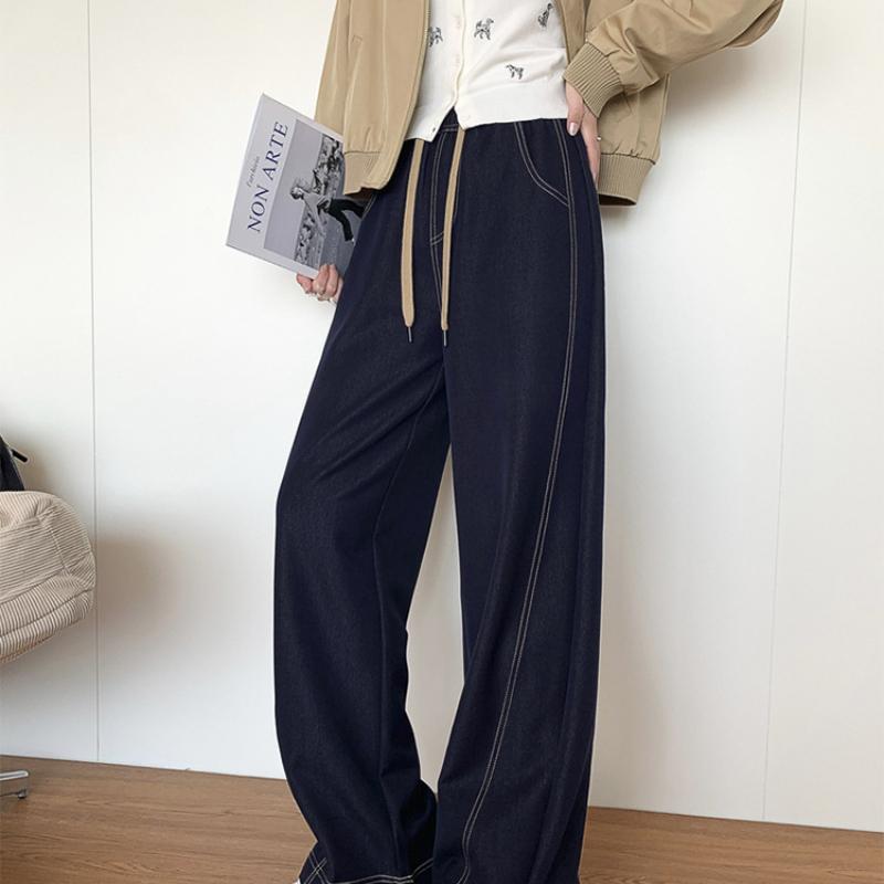 

Темно-синие джинсы из имитации тенселя для женщин, новая коллекция весна/лето, с высокой посадкой, облегающие, больших размеров, прямые, свободные, с широкими штанинами 5XL чёрный