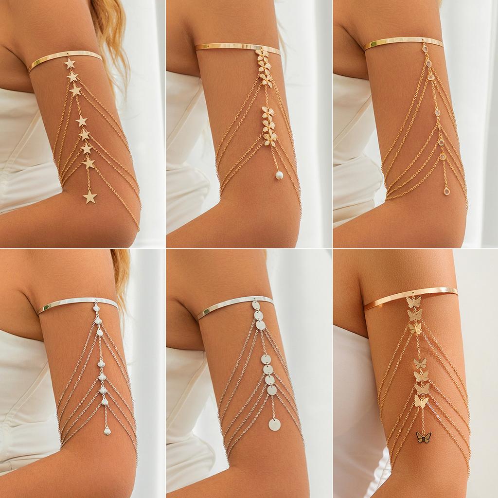 Accessories, Ethnic Butterfly Flower Tassel Arm Bracelet, Holiday ArmChain Star Shell Jewelry