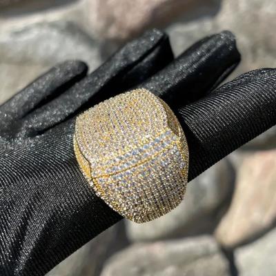 European and American Hip-hop Exaggerated Diamond Big Square Ring for Women Men's Personality Trendy Fashion Zircon
