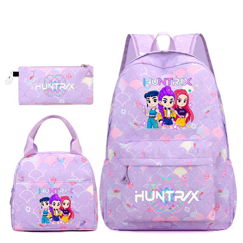 3Pcs/set Cartoon KPOP Printed Backpack with Handbag Pencil Case for Teenager Boy Girl Large Capacity Bookbag Schoolbag Mochila