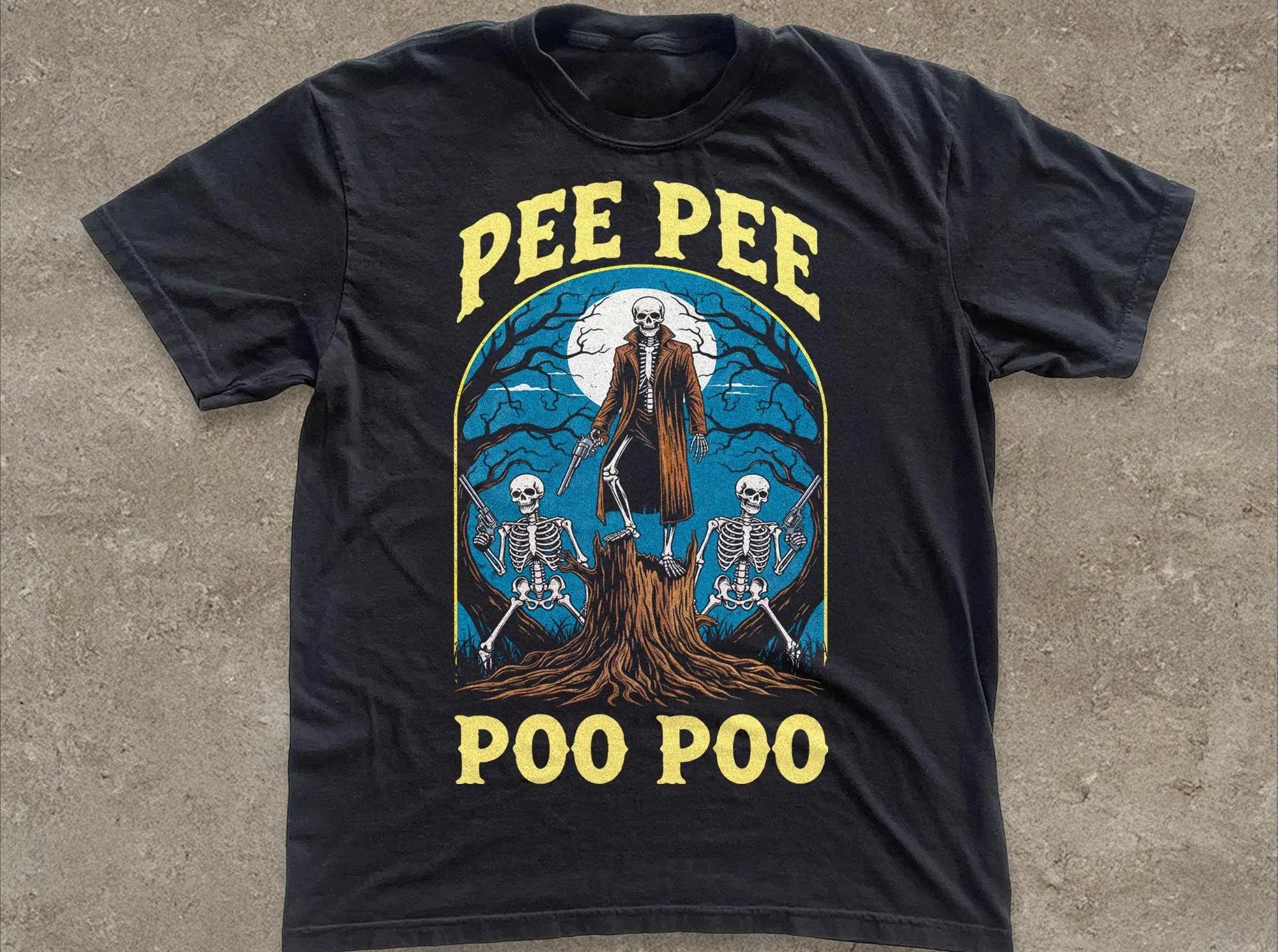 Cursed Meme Shirt Pee Pee Poo Poo TShirt Funny Skeleton Graphic Tee for Men Women Weirdcore Gen Z Top Spooky Sarcastic Gift S