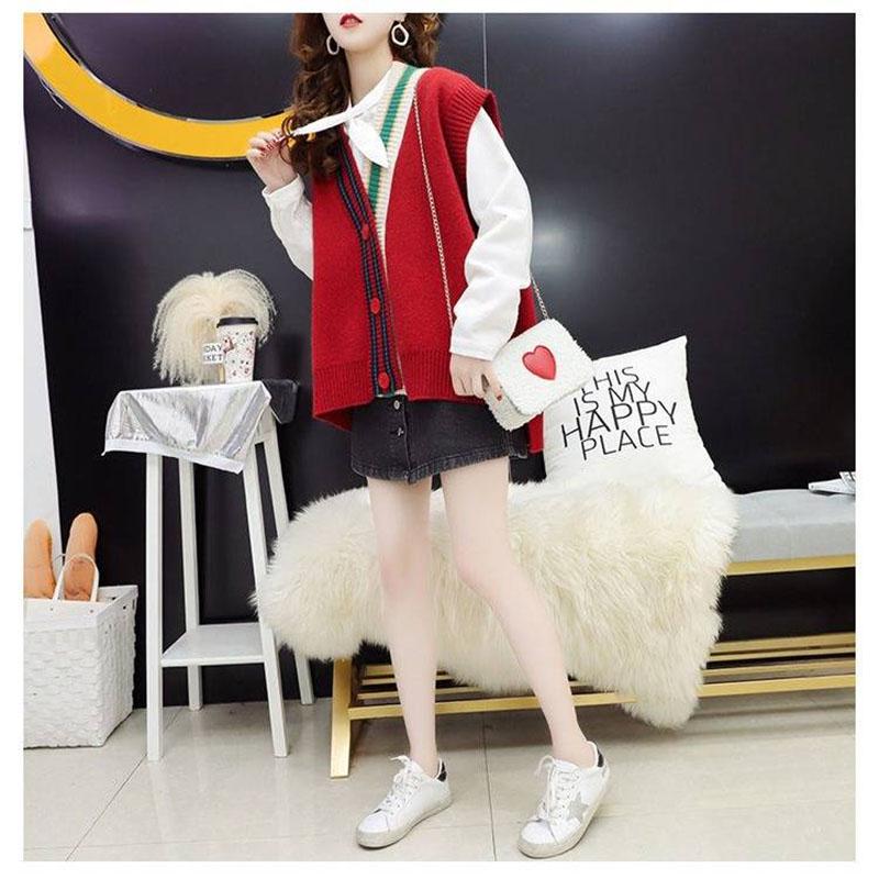 Buy Knitted Sweater Women Vests Geometric V-Neck Sleeveless