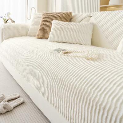Wavy Stripes Thicken Immitation Rabbit Fur Plush Sofa Cover Non-Slip Couch Cushion Slipcover Towel for Living Room Sofa Blanket