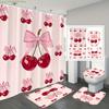1/4pcs Pink Bow Cherry Style Shower Curtain, Modern Style Home Decor Print, Machine Washable, Fashion Theme, Suitable for All