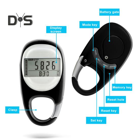 3D-Schrittzähler, einfacher Schrittzähler mit Karabiner, präziser Clip-Schrittzähler für Männer, Frauen, Kinder, Senioren