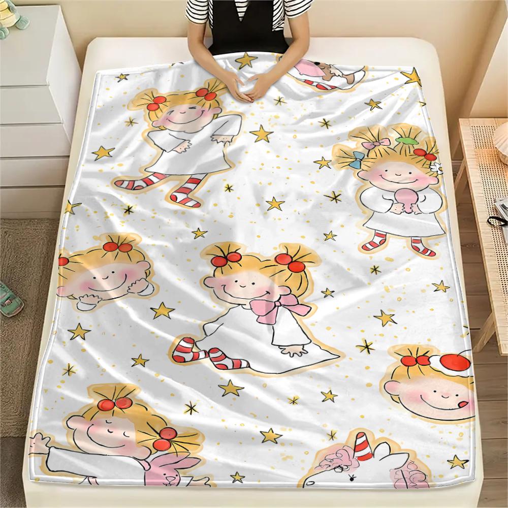 1PC Coco-chan Print Flannel Blanket, High quality All Seasons, Home Decor, Warmth and Comfort, Perfect for Christmas Gifts