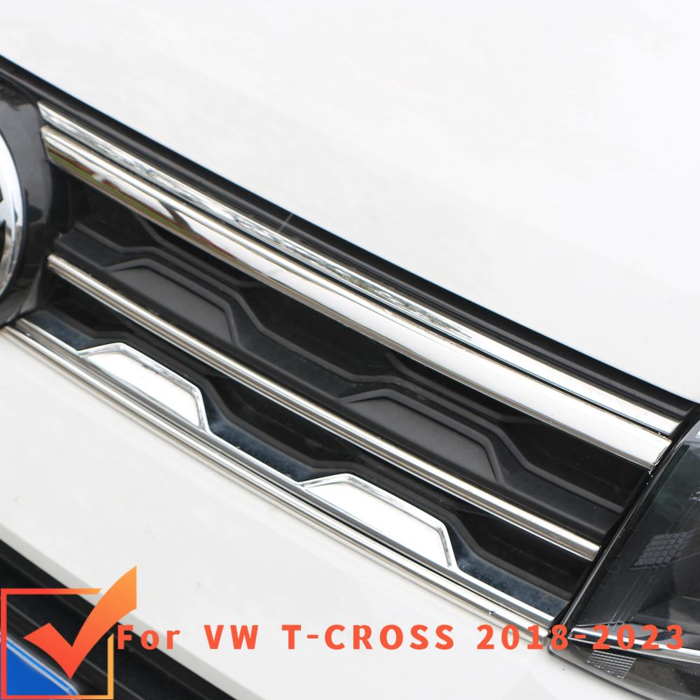 For Volkswagen VW T-cross Tcross 2018-2025 Car Front Bumper Mesh Center Grille Grill Moulding Strips Cover Trim Accessories