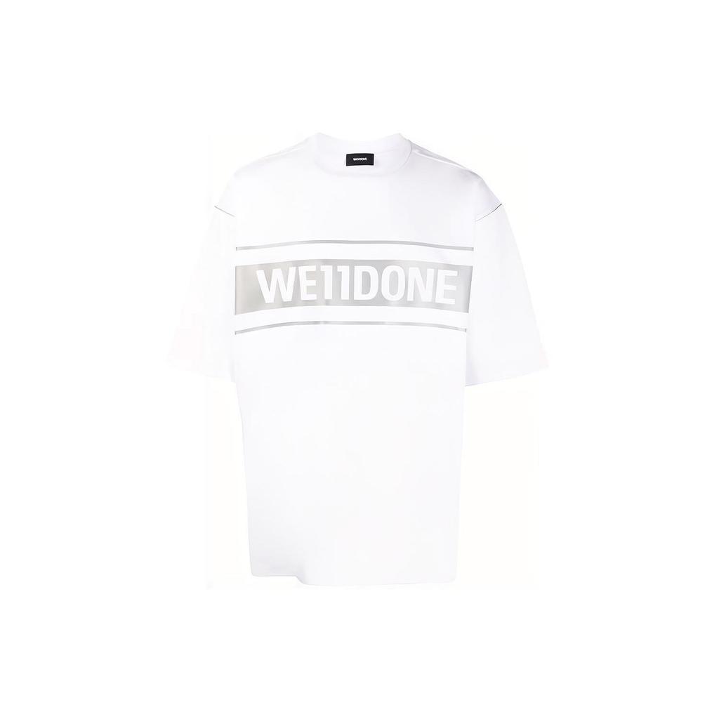 We11done Classic Laser Reflective Letter Logo Unisex Printed High Street Round Neck Short Sleeve T-Shirt Unisex T-Shirts White WD-TP5-19-940-WH