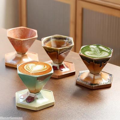 Vintage Ceramic Mug Japanese Coarse Pottery Afternoon Tea Cup Creative Hexagonal Funnel Coffee Cup Home Kitchen Drinking Utensil