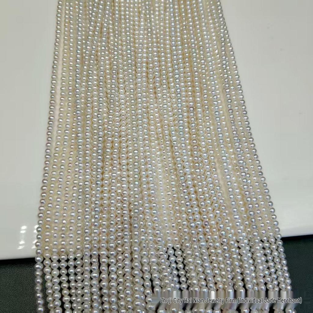 Freshwater Millet Pearl Semi-Finished Necklace 3-3.5mm White Near-Round Lustrous Beads for DIY Jewelry