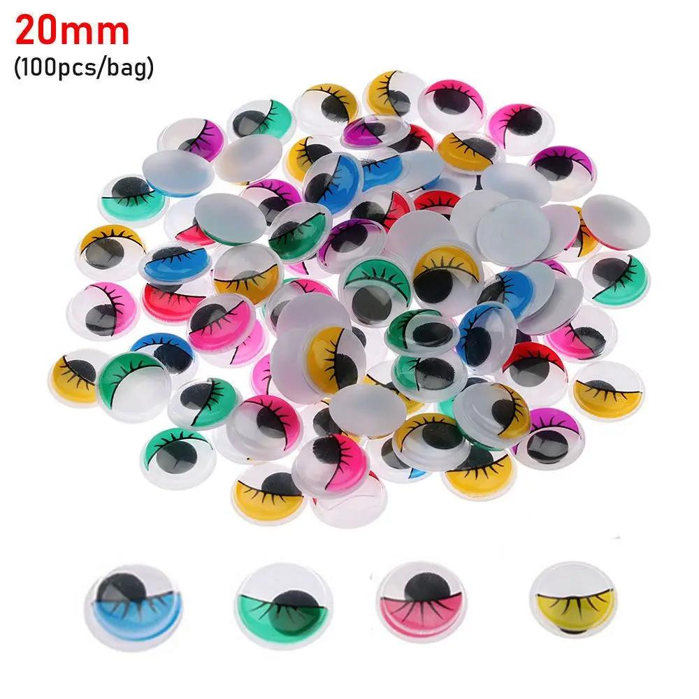 100Pcs/Bag 7/8/10/12/15/18/20MM Colorful Round Wiggling Moving Eyes Plush Panda Eye 3D Dolls Accessories DIY Dolls Materials