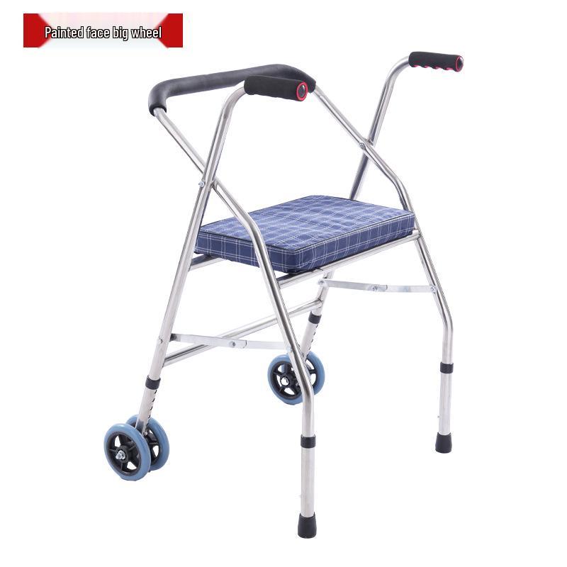 Stainless Steel Rollator Walker with Seat and Wheels - Rehabilitation Support Frame