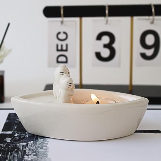 Cat Candle Holder Boat-Shaped Aromatherapy Cup Kittens Warming Paws Tea Light Holder for Home Bedroom Living Room Decor