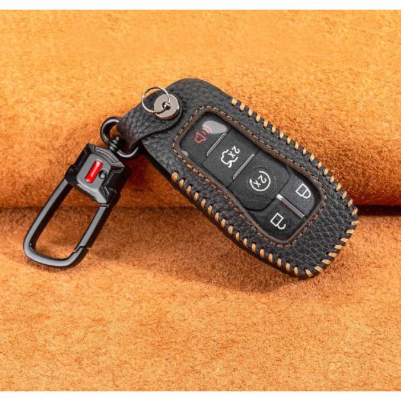 for Ford Key Fob Cover Keychain Leather Car Smart Key Case Protector Holder Compatible with Explorer Mustang Fusion F150 Edge Lincoln MKZ MKC