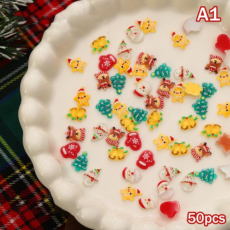 

50 шт. Милые мультяшные смоляные рождественские шармы для ногтей, Санта-Клаус, Снеговик, Олень, Украшения для нейл-арта для маникюра, сделай сам A1