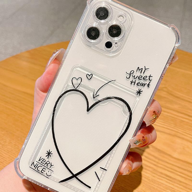 Line love applies to iPhone15promax card mobile phone case 13/14 transparent 12 anti-drop 11 Apple 7/8