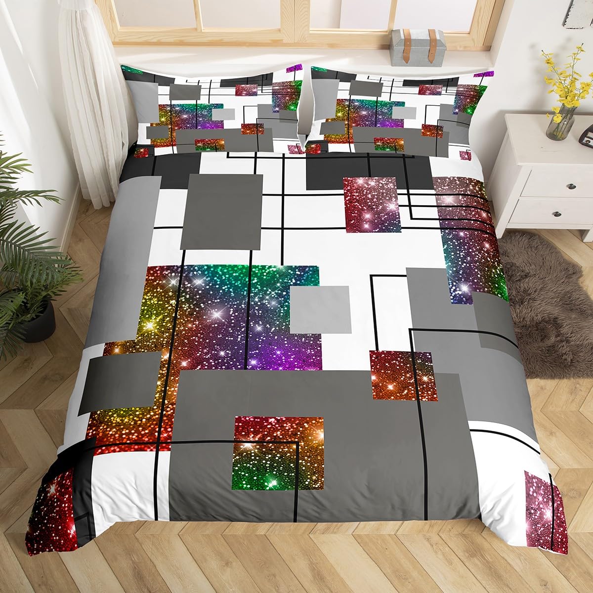 

Abstract Stripe Leopard Check Soft Duvet Cover Geometric Chetah Print Beding Set Young Girls Pink Black Grey Twin Quen Warm Comforter Cover 120*200cm Single