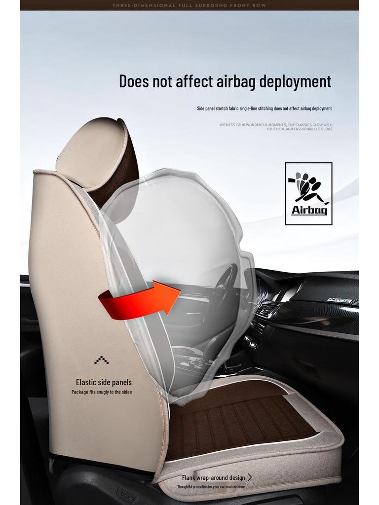 Universal Four Seasons Full Coverage Linen Seat Cushion Set for Small Cars