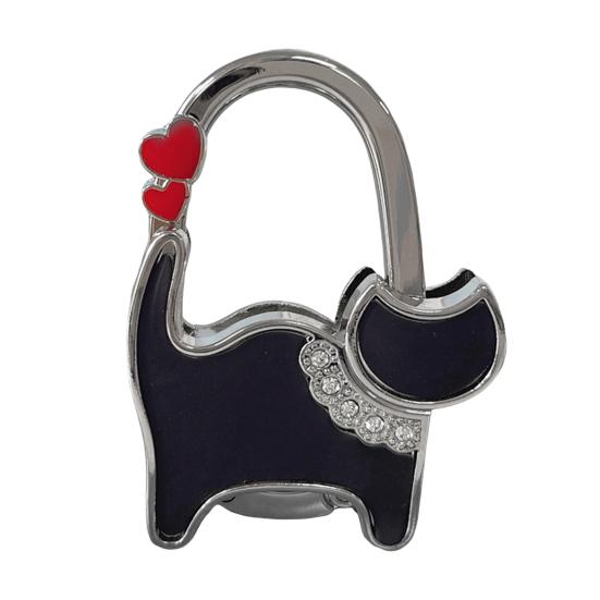 Cat-Shaped Bag Hook with Shiny Rhinestones Decor Non-Slip Base Foldable Desk
