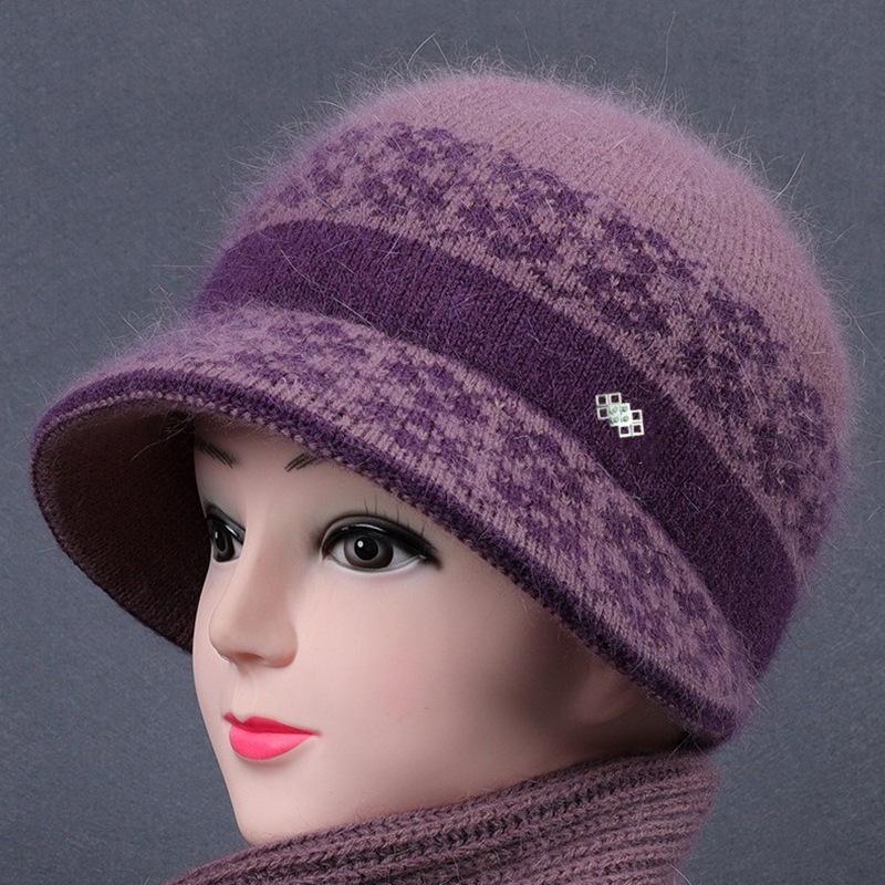 

Winter Middle Aged and Elderly Women s Hats and Scarves Plus Velvet and Thickened Woolen Hats Outdoor Warm Old Lady Knitted Hats