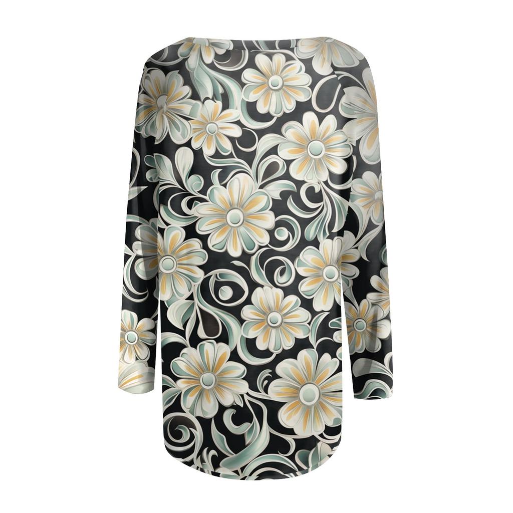 Women's Fashion Casual Long Sleeve  Print Round Neck Pullover Top Blouse