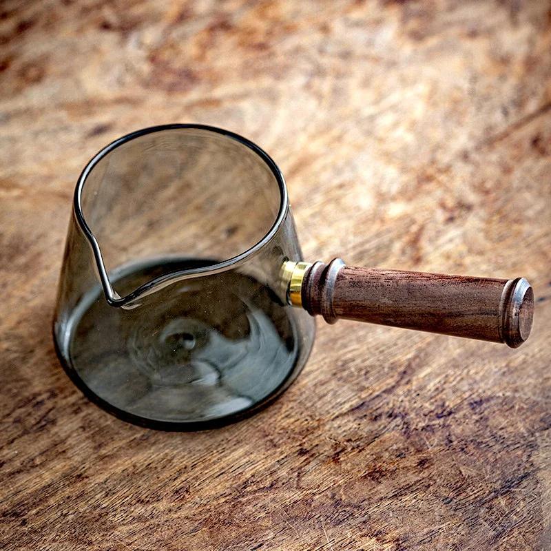 370ML Heat Resistant Glass Side Wooden Handle Tea Dispenser Brewing Teapot Tea Maker Kung Fu Tea Set Ceremony Accessories