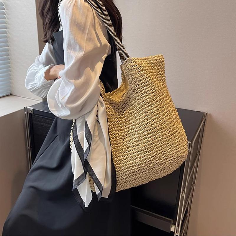 Woven Bag Straw Women'S Bag Large Capacity Versatile Shoulder Vegetable Basket Beach Tote Bag