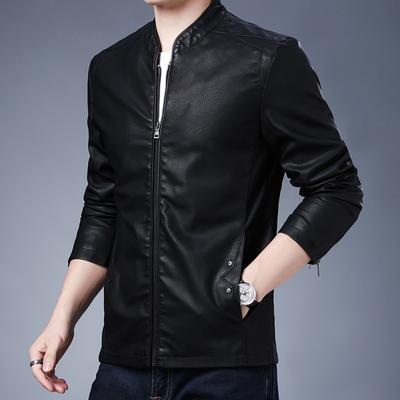 Leather Jacket Men's Stand Up Collar Jacket Slim Fit Handsome PU Leather Motorcycle Suit Leather Jacket
